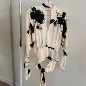 Free People Cream and Black Floral Blouse